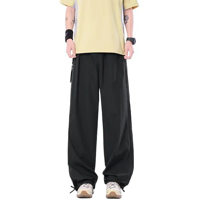 帝狼牛 美式高街侧开拉链机能风户外伞兵裤松紧腰时尚百搭宽松直筒轻薄休闲裤 男女同款