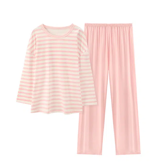 顶瓜瓜 圆领条纹设计简约舒适可外穿家居服睡衣套装 女款