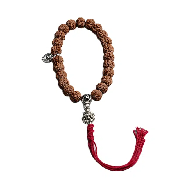 宣华意 中式复古民族风佛珠配饰藏式银卡子龙头红绳吊坠#好运 金刚菩提 手串 男女同款情侣款