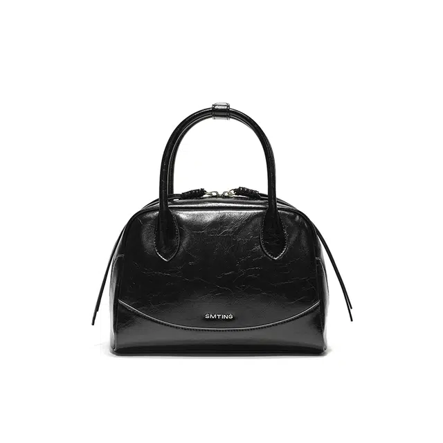 西木汀 水木年华 小众设计高级感百搭通勤 牛皮 波士顿包手提包 常规 女款 深邃黑/古银色