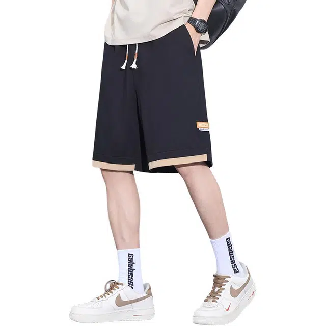 协协乐 纯棉美式潮牌中裤夏季薄款凉感透气设计感工装运动马裤冰丝五分裤休闲短裤 男款