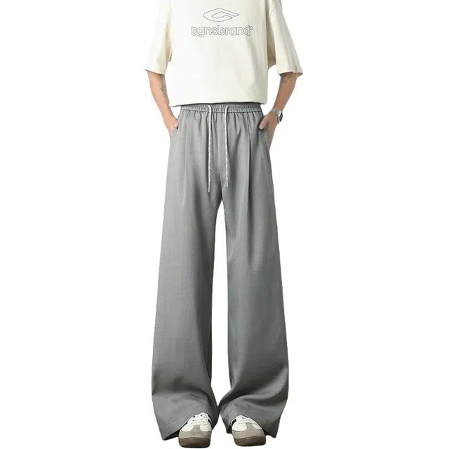 加荣 美式凉感打褶垂感休闲西裤夏季薄款透气潮牌青少年户外出行通勤百搭阔腿裤直筒显瘦微喇西装裤 男女同款