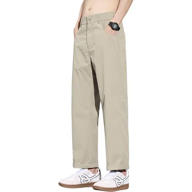 协协乐 设计感冰丝夏季薄款凉感透气速干美式高街潮流宽松直筒阔腿百搭运动通勤长裤休闲裤 男款