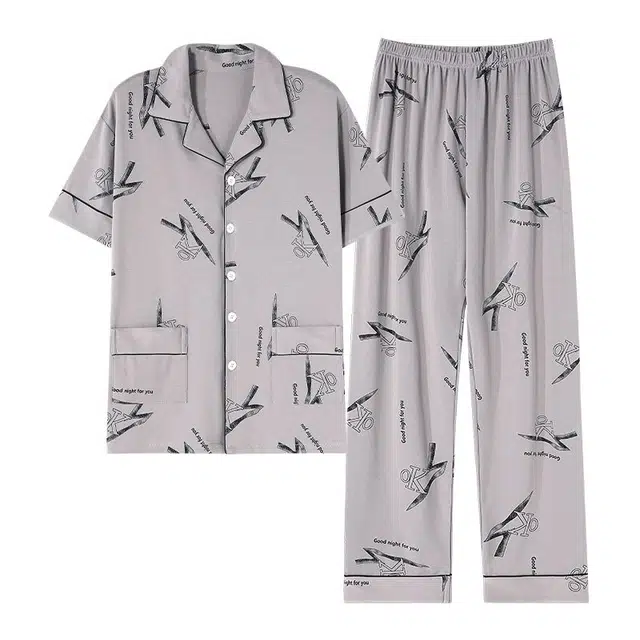 俏韵 翻领夏季短袖宽松时尚简约风大码薄款家居服可外穿睡衣套装 男款