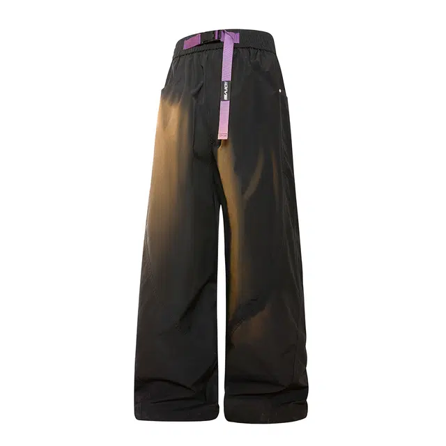 赛琪 美式简约弯刀裤复古冰丝凉感裤通勤基础款纯色高街直筒阔腿宽松舒适垂感户外潮牌百搭抽绳系带西裤微喇休闲裤 男女同款