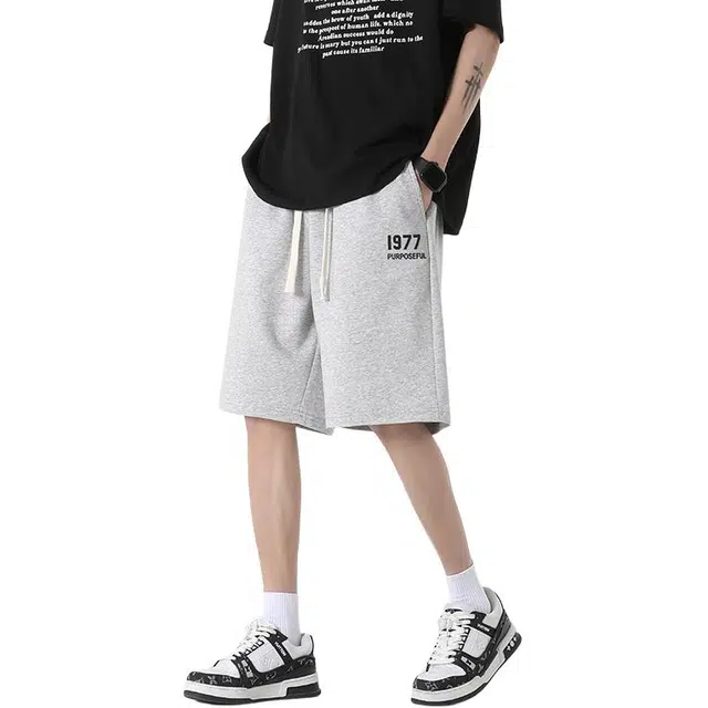 羽浅 夏季透气时尚印花五分裤篮球运动中裤潮流百搭宽松直筒休闲短裤 男款