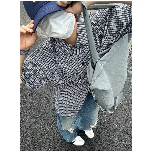 颂希尔 美式潮流格子短袖衬衣外套潮牌复古格纹情侣宽松百搭半袖衬衫 男女同款
