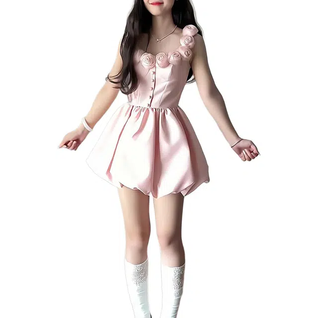 沐晓欣 田园风简约百搭无袖吊带连衣裙 女款