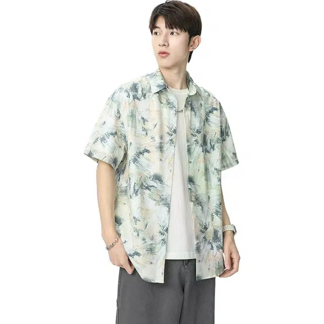 隐狼世家 夏季薄款宽松短袖翻领衬衫 男款