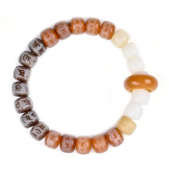 灵晔 国潮新中式小众优雅百搭高级感时尚复古风六字箴言单圈守护款文玩诸事遂意好运连连#好运 菩提根 手串 男女同款情侣款