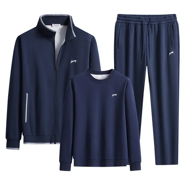 贵人鸟 锐型系列 简约纯色百搭棉质透气立领开衫外套圆领长袖卫衣直筒卫裤三件套爸爸装休闲运动套装 男女同款