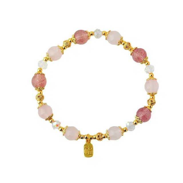 陌阡雪 新中式甜美浪漫轻奢高级感 日常百搭  礼物 早日脱单 遇良缘#好运天然 粉水晶 手串 女款