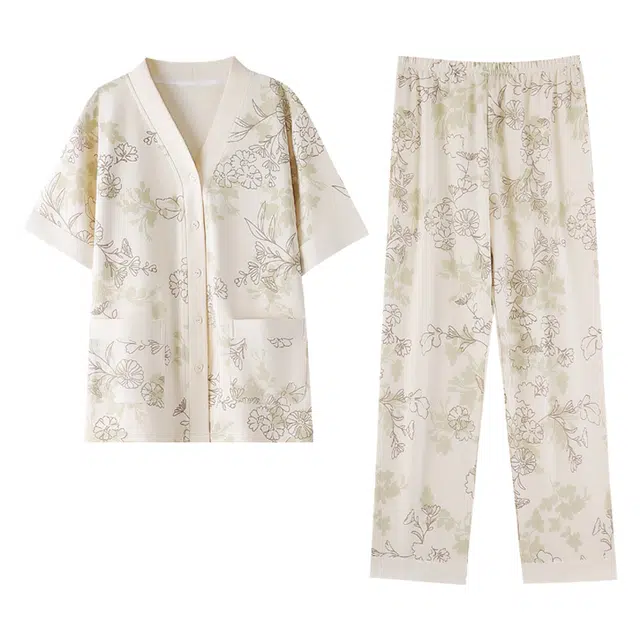 梦特娇 纯棉春夏季气质细腻设计感柔软透气舒适家居服睡衣套装 女款