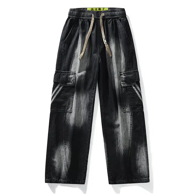 法文箱子 美式水洗渐变直筒宽松大码通用牛仔裤 男款