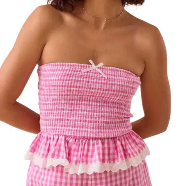 ALTAR'D STATE Lala Gingham Peplum Tube Top