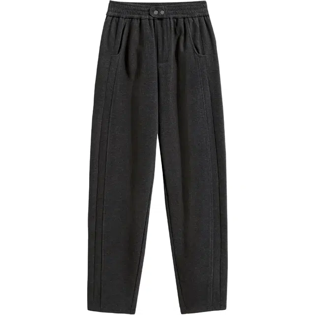 她池 通勤简约高腰设计拼接纯色松紧腰宽松款垂感九分休闲裤 女款