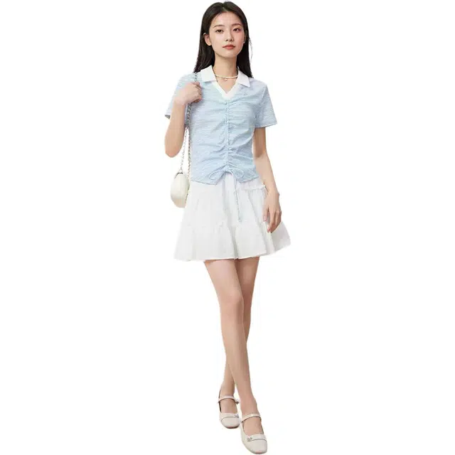 爱依服 夏季法式知性短袖通勤套头针织衫 女款