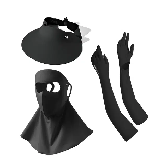 南极人 空顶遮阳帽防紫外线夏季遮全脸口罩护颈面罩冰丝袖套手套户外骑行透气无痕太阳帽子大帽檐可折叠 锦纶 防晒帽 男女同款情侣款