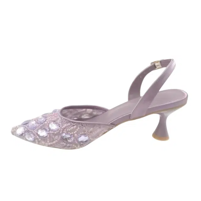 拾伍象 水晶水钻法式蕾丝淑女 细跟 高跟鞋 女 紫色