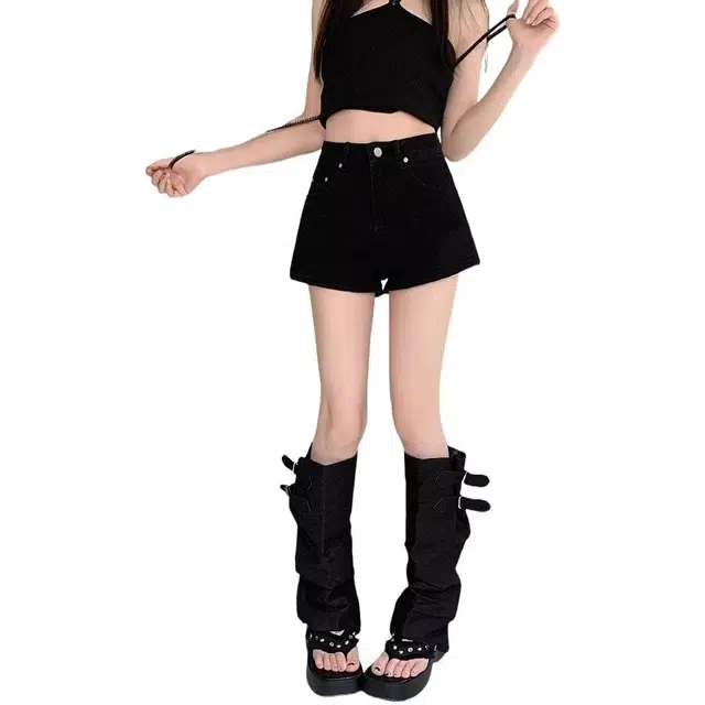 木木兔 时尚简约美式高腰工装热裤牛仔短裤 女款