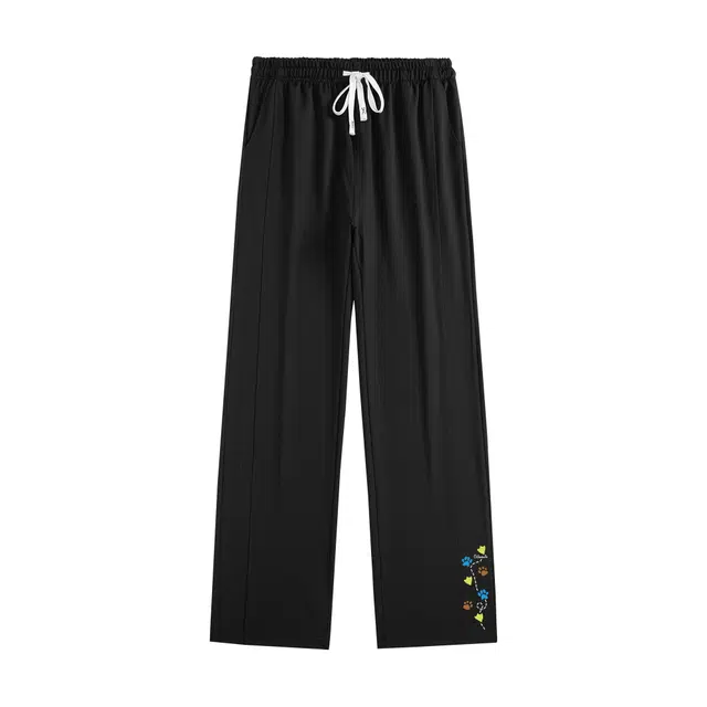 海底小纵队 美式高街简笔爪痕路线品牌字母印花宽松舒适透气直筒中腰系带长裤休闲裤 男女同款