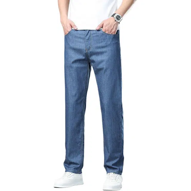 潮人榜 美式高街潮牌日常通勤百搭款宽松直筒显瘦弹力商务休闲裤子牛仔裤 男款