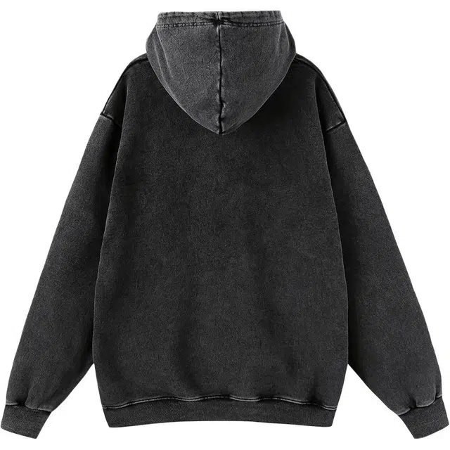 大白鲨 欧美高街复古摇滚风印花重磅水洗做旧长袖潮牌男帽衫卫衣 男款