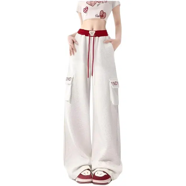 木木兔 潮流时尚阔腿拖地美式宽松休闲裤 女款