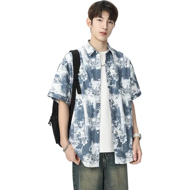 隐狼世家 夏季薄款宽松短袖翻领衬衫 男款