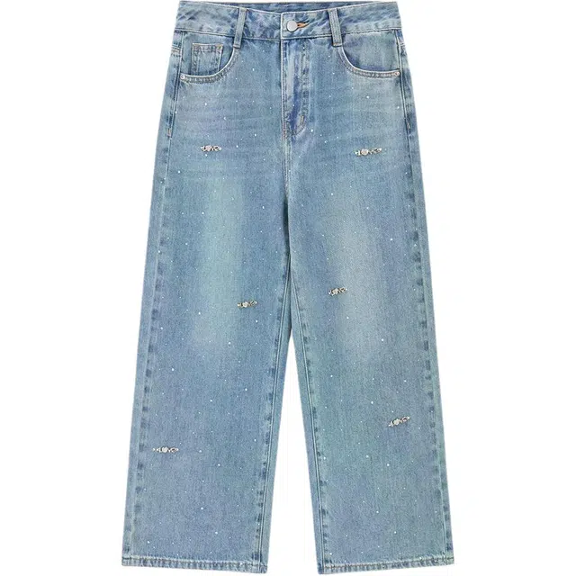 爱依服 设计感小众通勤休闲阔腿裤自然腰长裤牛仔裤 女款