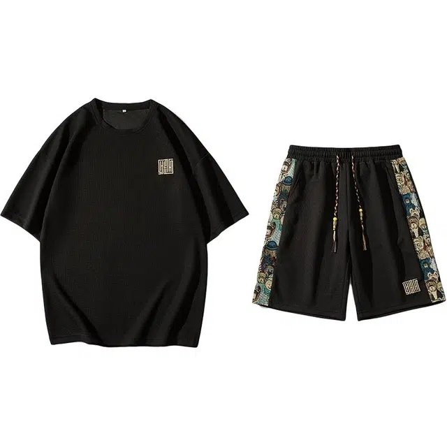 零氏 冰丝潮牌凉感透气时尚短袖短裤休闲运动套装 男女同款