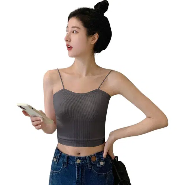 新世家族 带胸垫美背吊带女内搭抹胸外穿性感韩系风格短款上衣露脐修身舒适显瘦柔软优雅背心 女款