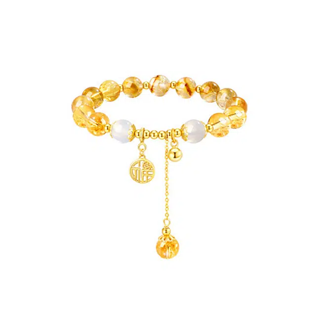 金大福 【八方来财】 福牌暴富转运珠流苏  新中式国潮 星光闪耀璀璨精致 时来运转闪光轻奢高级感  好运 黄水晶 手串 女款