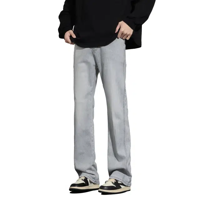 帝狼牛 美式结构拼接高街水洗做旧废土风窄版设计显瘦修身微喇牛仔裤 男女同款