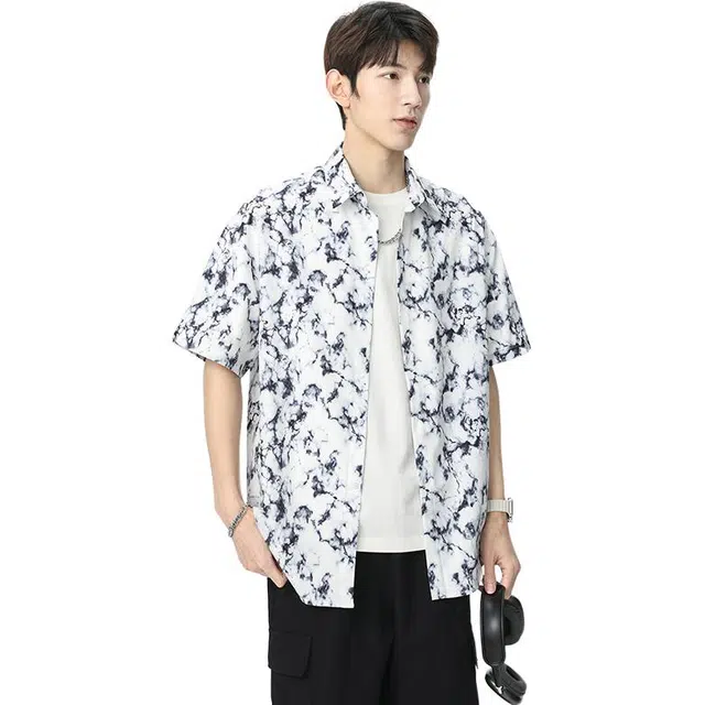 隐狼世家 夏季薄款宽松短袖翻领衬衫 男款