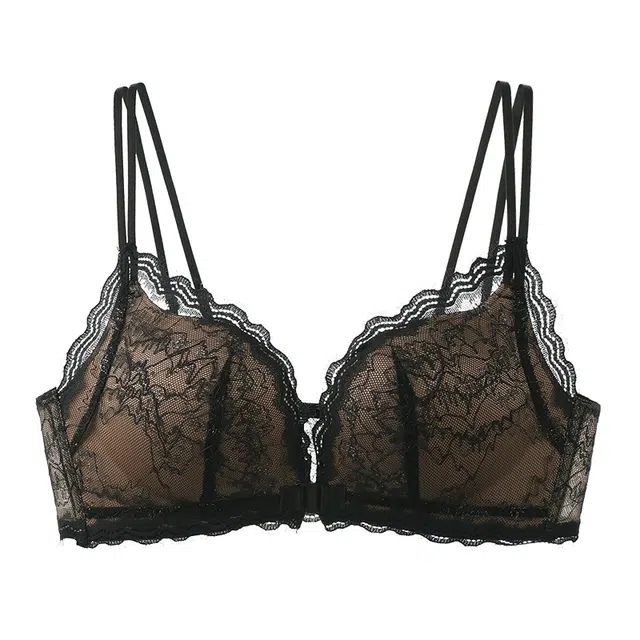 草本初色 小胸蕾丝交叉美背内衣无钢圈前扣提拉上托性感纯欲薄款透气胸罩无痕弹力夏季文胸 女款