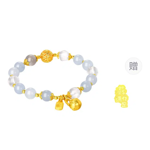 金六福吉祥 新中式国潮风精致优雅简约小众设计 日常通勤气质百搭#好运 白水晶 手串 男女同款情侣款