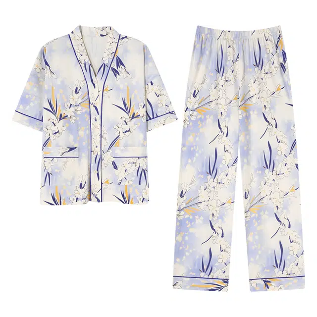 梦特娇 春夏季纯棉简约小清新舒适短袖柔软家居服睡衣套装 女款