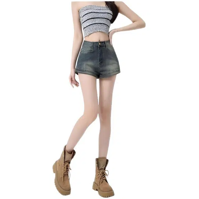 木木兔 潮流时尚美式复古夏季薄款外穿高腰超短辣妹牛仔短裤 女款
