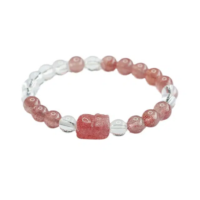 金大福 添财貔貅 甜美浪漫桃花运招桃花新中式国潮鸿运当头吞金兽轻奢小众高级感设计轻奢精致百搭#好运 草莓晶 手串 女款