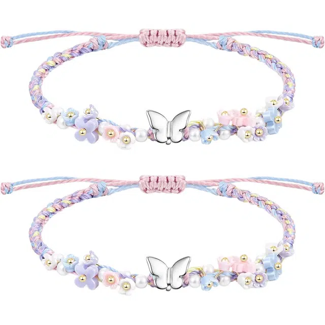 潮色绘 幻彩蝴蝶 小众设计精致百搭 精致高颜值学生党粉色恋爱款#好运 铜 手链 男女同款情侣款