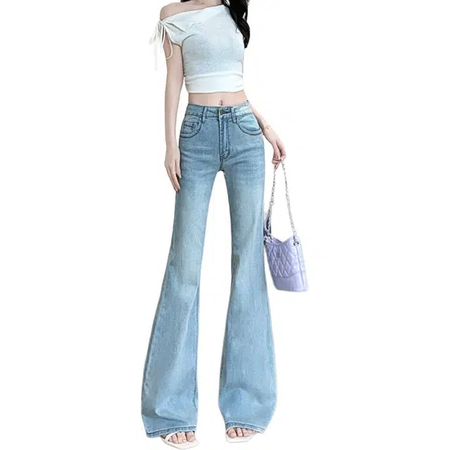 如续 港味弹力微喇叭女修身显瘦设计感阔腿马蹄裤高腰时尚牛仔裤 女款