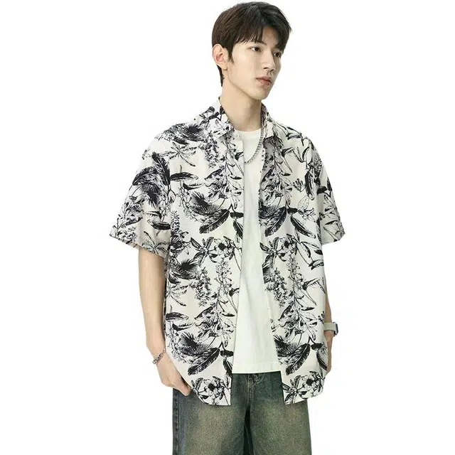 隐狼世家 夏季薄款宽松短袖翻领衬衫 男款
