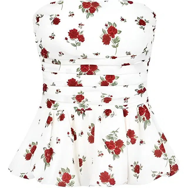 小卷要加油 复古纯欲碎花上衣女春夏抹胸 女款