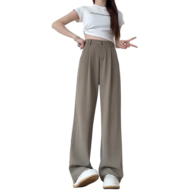 佑麟 冰丝薄款高腰垂感阔腿窄版显瘦直筒西装裤 男女同款