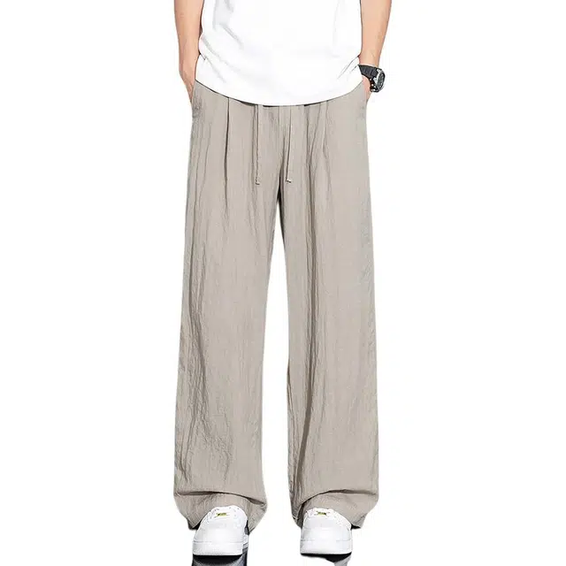 顶峰保罗 凉感舒适纯色简约直筒阔腿长裤薄款宽松小众百搭高级感潮牌显瘦显高休闲裤 男女同款