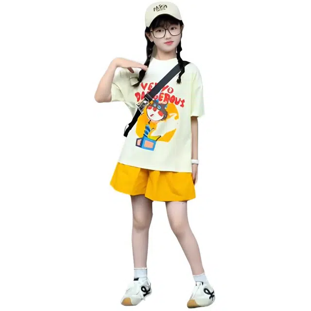 木木兔休闲运动套装 时髦洋气女童衣服夏装短袖大童潮牌小学生多巴胺女孩 女款