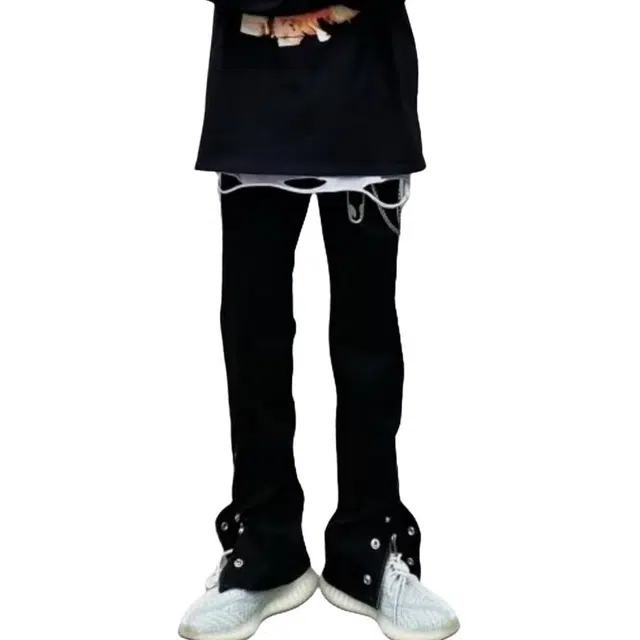 冈哉 美式复古高街拼接侧边纽扣设计褶皱压褶水洗做旧高级感潮牌阔腿拖地裤舒适透气直筒宽松通勤休闲牛仔裤 男女同款