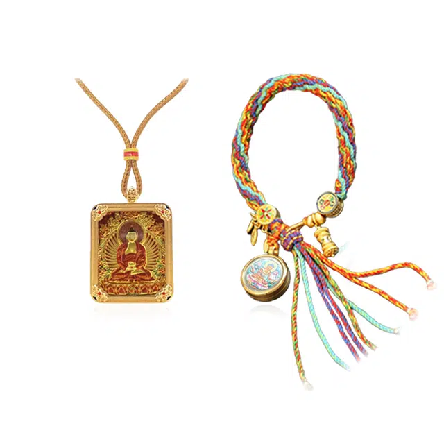 重庆金店 阿弥陀佛 万事顺利年年红唐卡八大守护神 独特小众#好运 合金 项链 男女同款情侣款