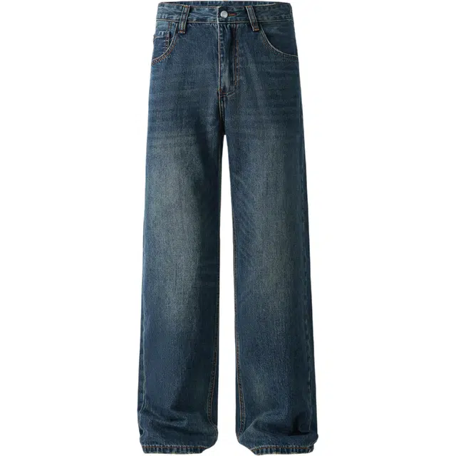 希越 复古阔腿高腰显瘦宽松百搭垂感直筒牛仔裤 男款